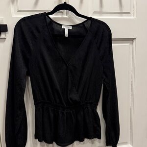 Leith Black V-Neck Peplum Blouse